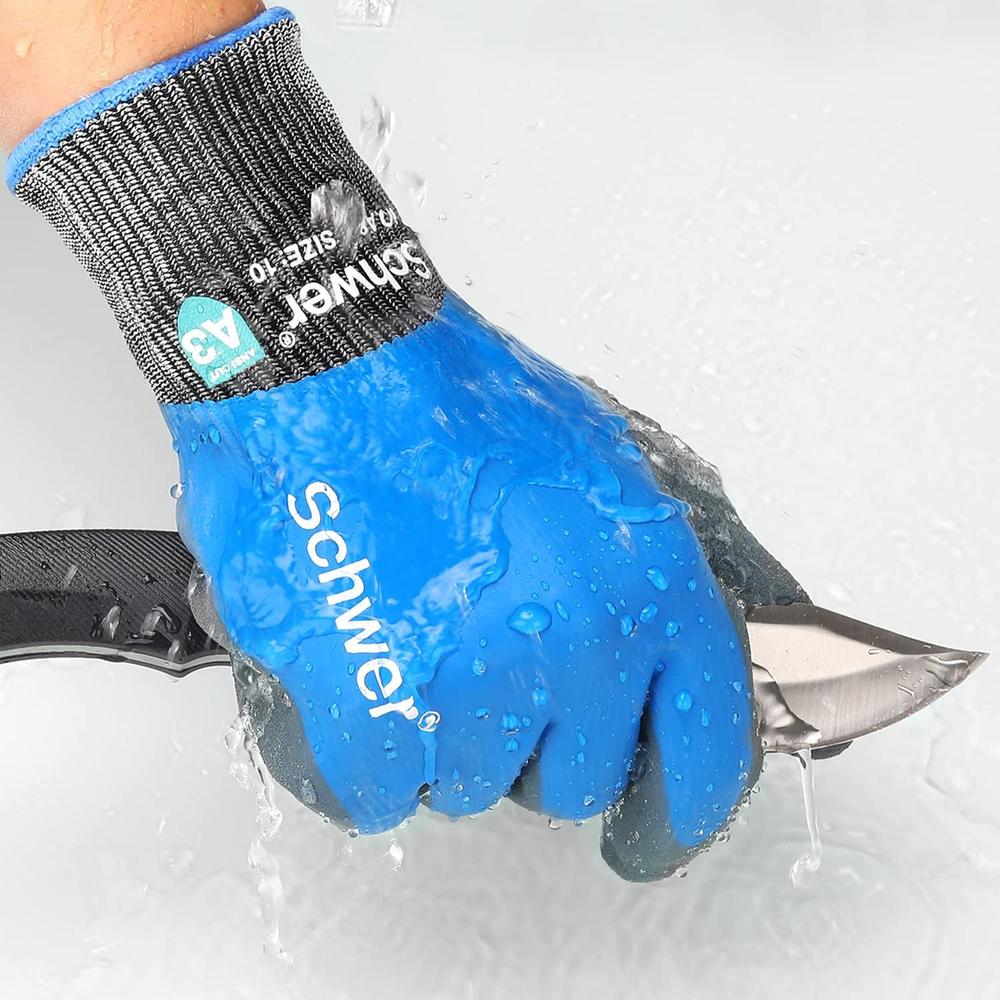 Schwer ANSI Level A3 Cut Resistant Gloves, Safety Waterproof Work Gloves, Insulated Double Latex Coated Winter Gloves with Super Grip