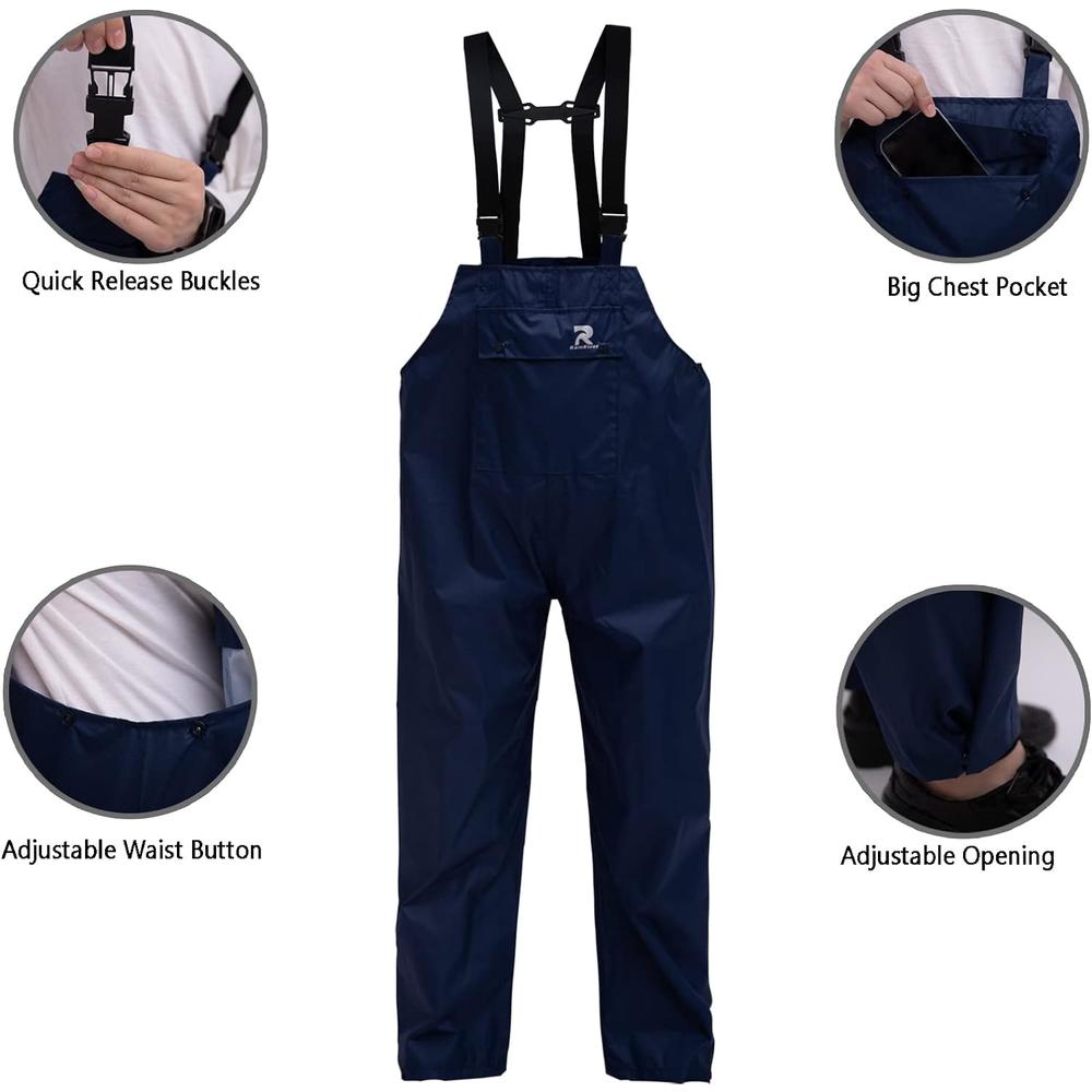 Generic RainRider Rain Bib Pants for Men Women 150D Oxford Safety Trousers Heavy Duty Waterproof Work Pants Rip-Stop Overalls