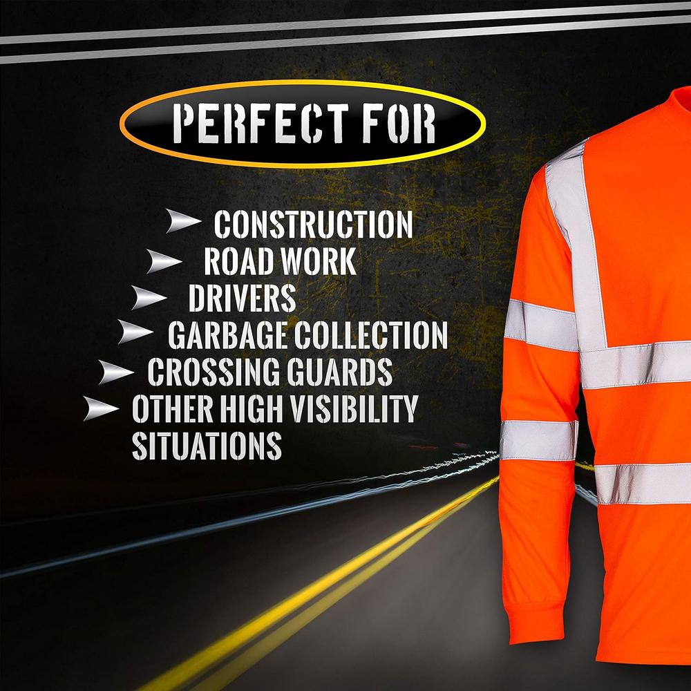 Generic SuNi Apparel High Visibility Shirts for Men - Long Sleeve Construction Hi Vis Reflective Safety Shirts for Men Yellow Orange
