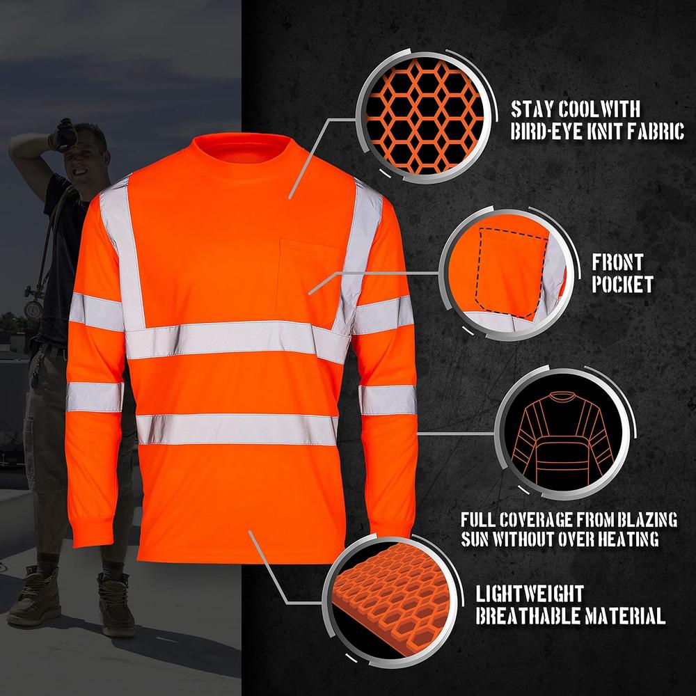 Generic SuNi Apparel High Visibility Shirts for Men - Long Sleeve Construction Hi Vis Reflective Safety Shirts for Men Yellow Orange