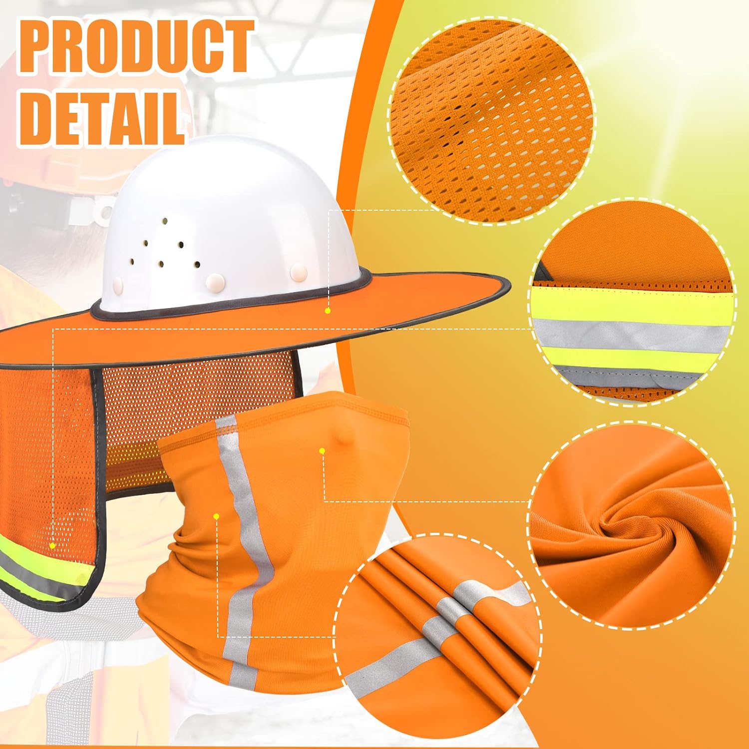Satinior 4 Pieces/ 2 Sets Hard Hat High Visibility Sun Shade Full Brim Mesh  Neck Block