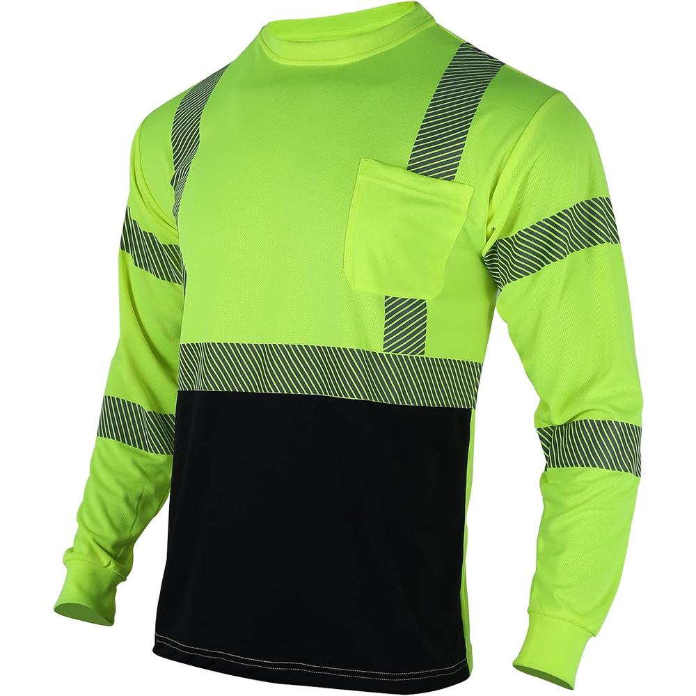 Generic VENDACE Safety Reflective High Visibility Long Sleeve Shirts ANSI Class 2 Hi Vis Construction Work T Shirts for Men
