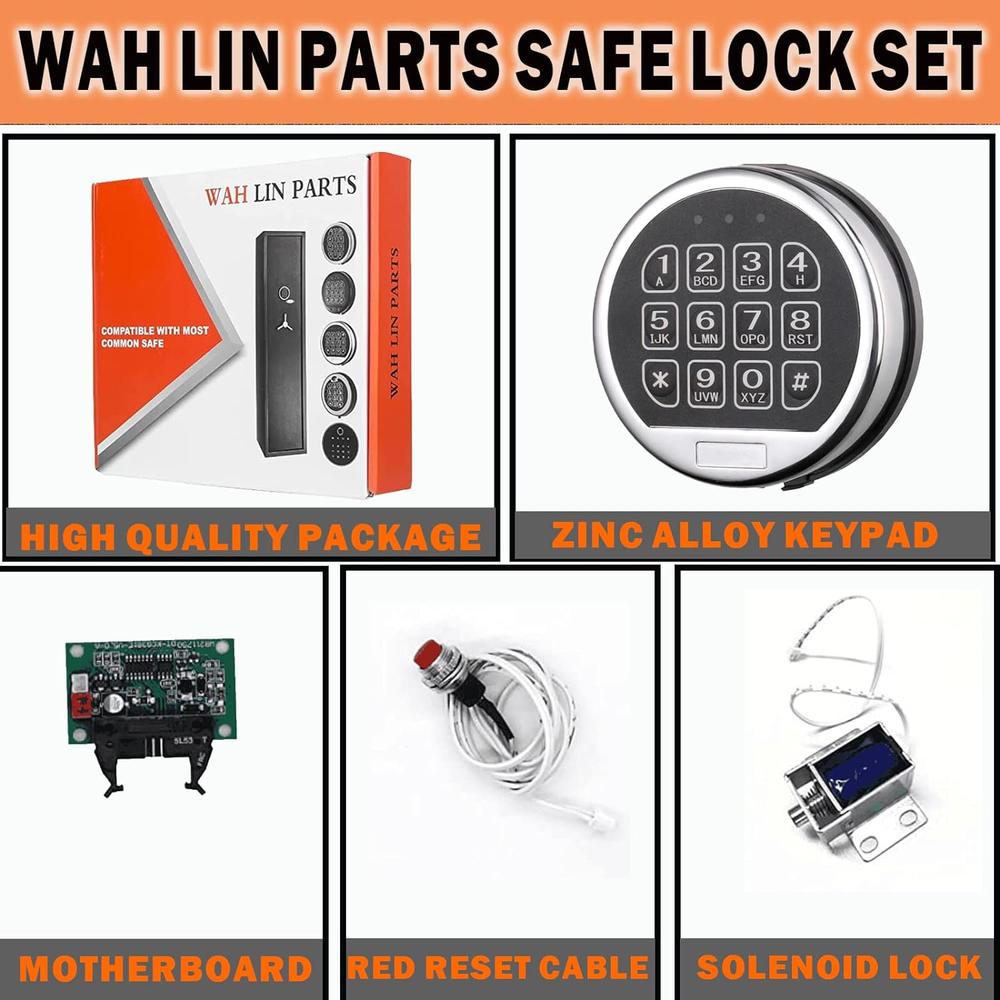 Wah Lin Parts Safe Lock Replacement with Solenoid Lock Chrome Digital Keypad Electronic Safe Lock for Most Fireproof Gun Safe Box