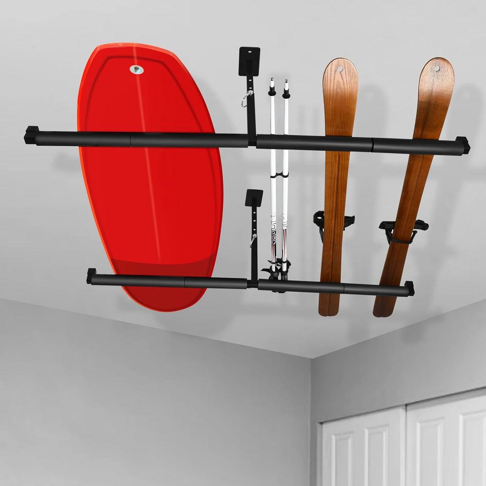 DAcK Snowboard Ceiling Storage Rack, 10-18 Inch Adjustable Ski Rack, with Double SUP Longboard Kayaks Hanger, 80lbs Per Side Overhea