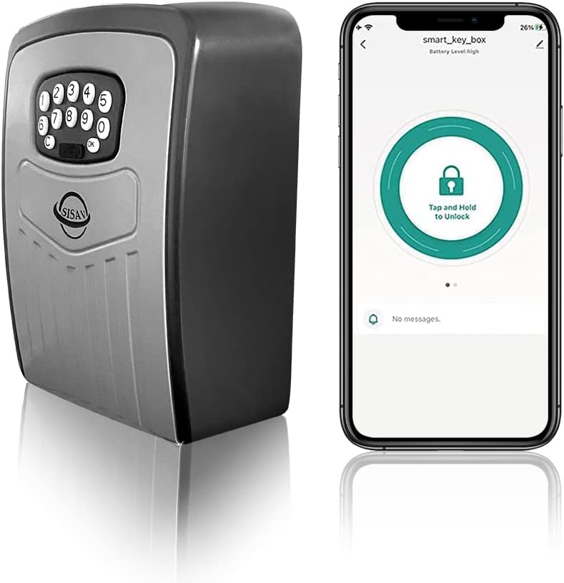 SISAV Security Key Lock Box Instant Remote Access Via Bluetooth/Code/App Resettable Set Your Own Combination 6 Digit Storage Smart Lo