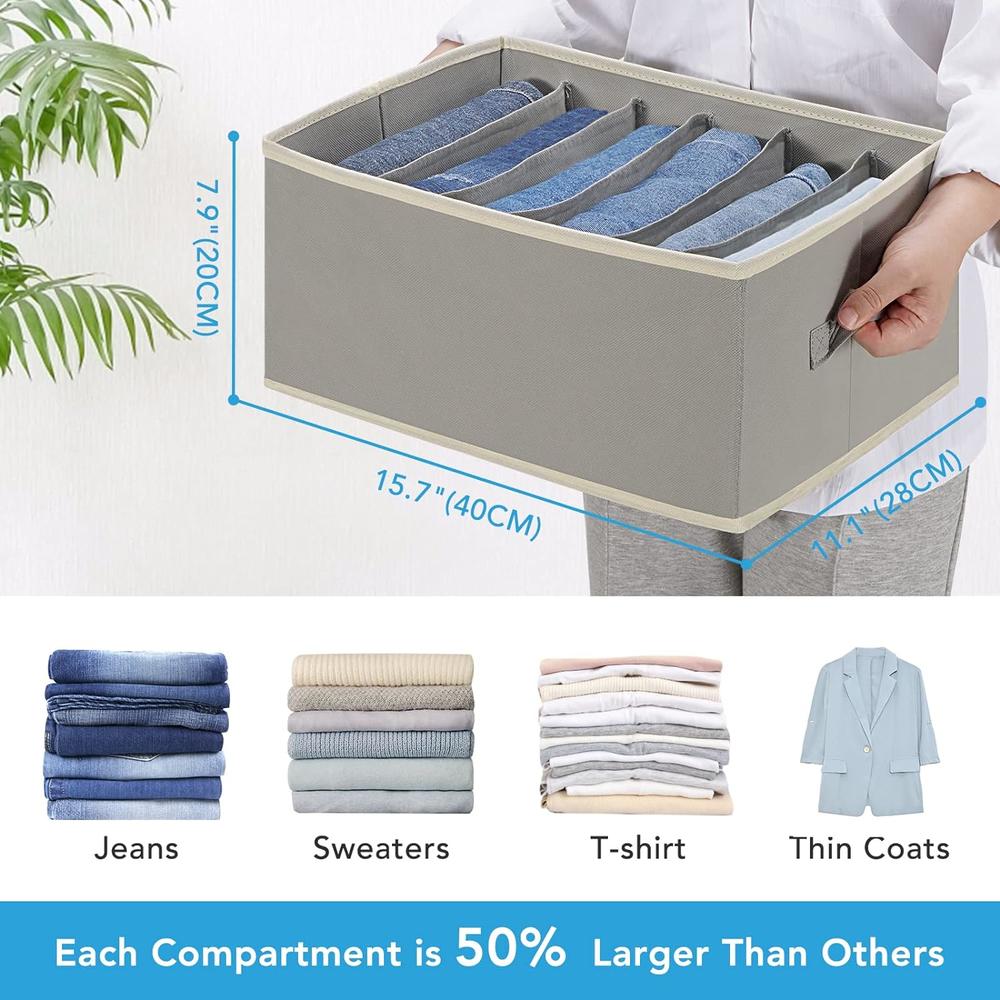 Baesyhom 3 Pcs Large Size Wardrobe Clothes Organizers 6 Grids for Pants, Jeans, Sweater, T-shirt, Thin Coat, Dress Stackable Closet Draw