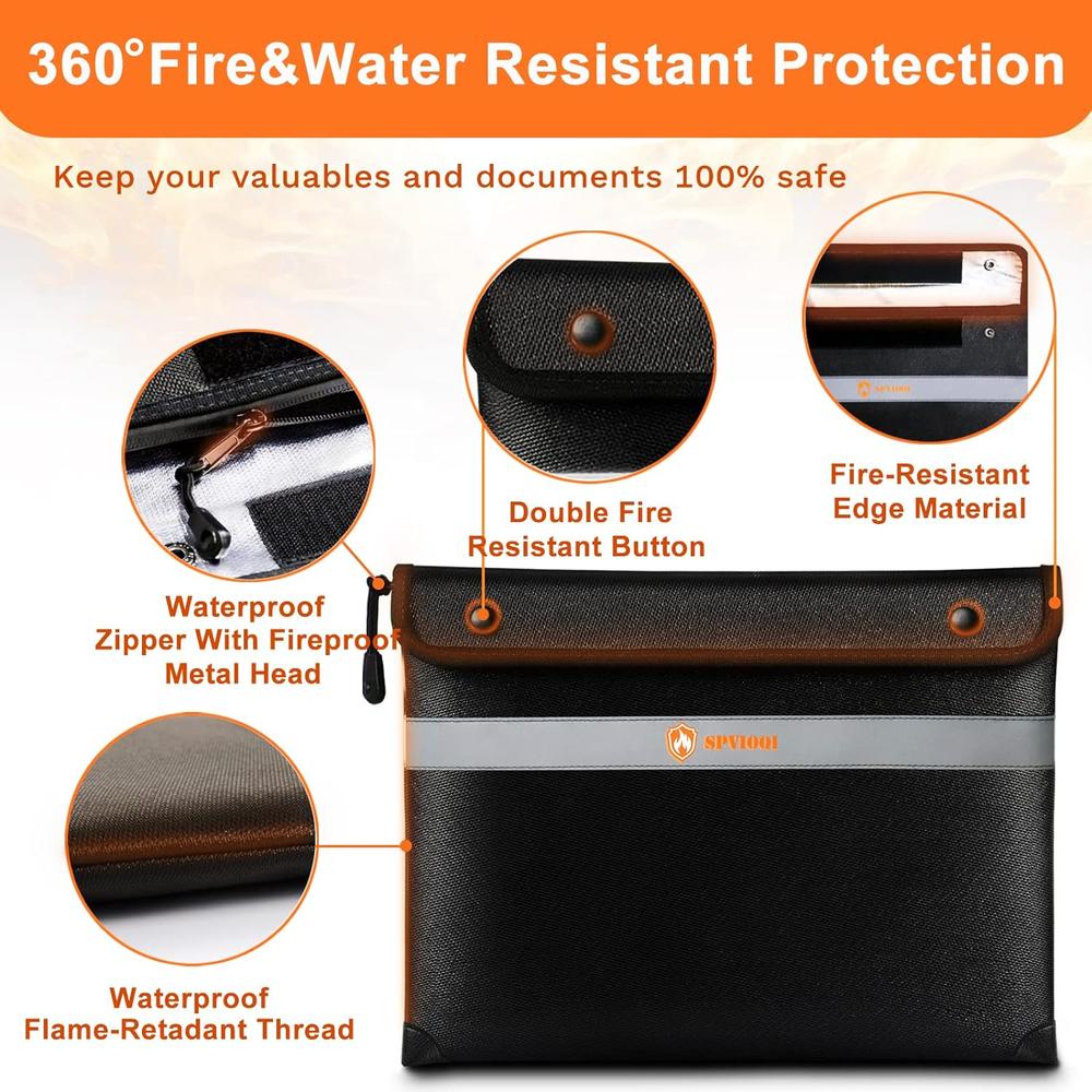 SPVIOQI Fireproof Document Bag with Heat Insulated (4200&#194;&#176;F), Fireproof Money Bag for Cash with Zipper and Reflective
