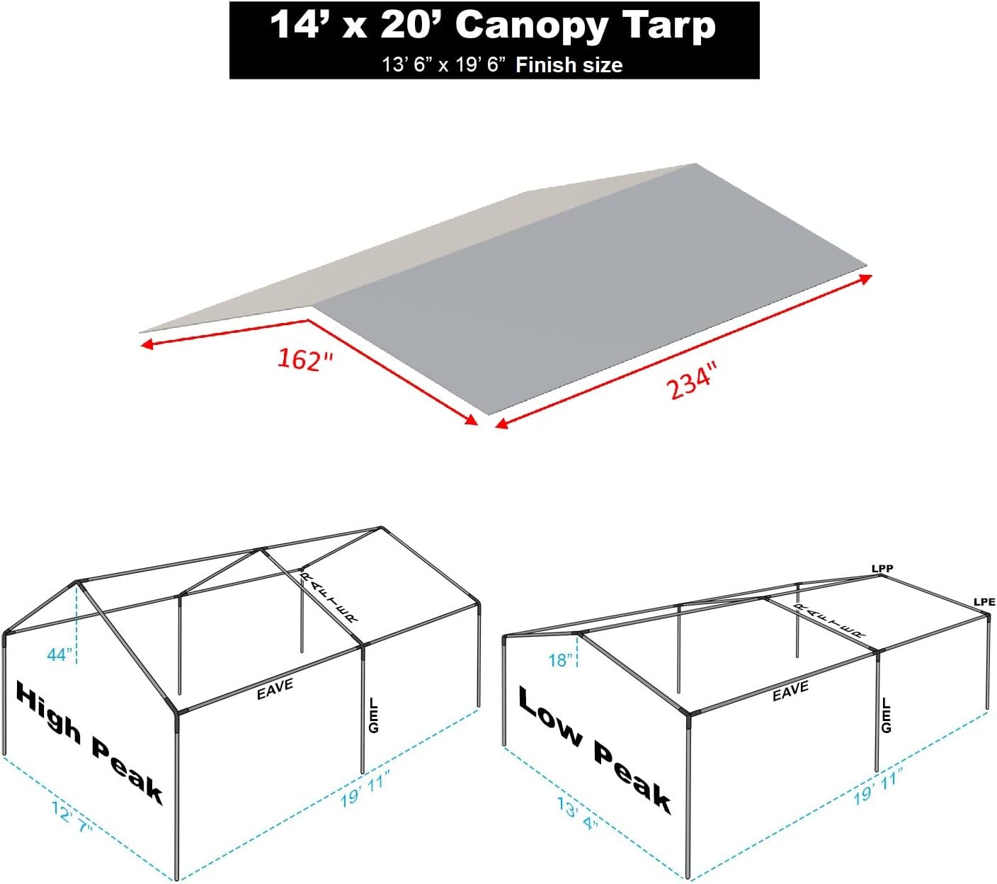 Generic Carport Canopy Cover 12 x 20 Heavy Duty Tarp Tent Roof for High or Low Peak Canopy Frame, White and Silver, Only Cover (Silver