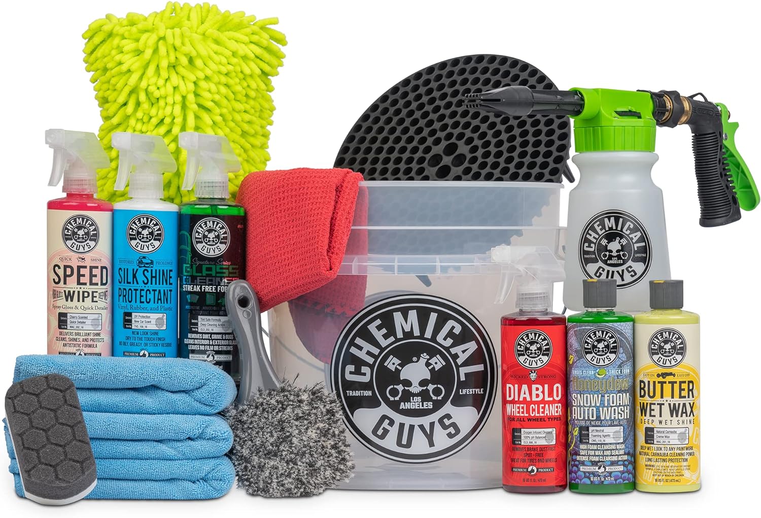 Chemical Guys HOL148 16-Piece Arsenal Builder Car Wash Kit with Foam Gun,  Bucket and (6) 16 oz Car Care Cleaning Chemicals (Works w/Garden Ho