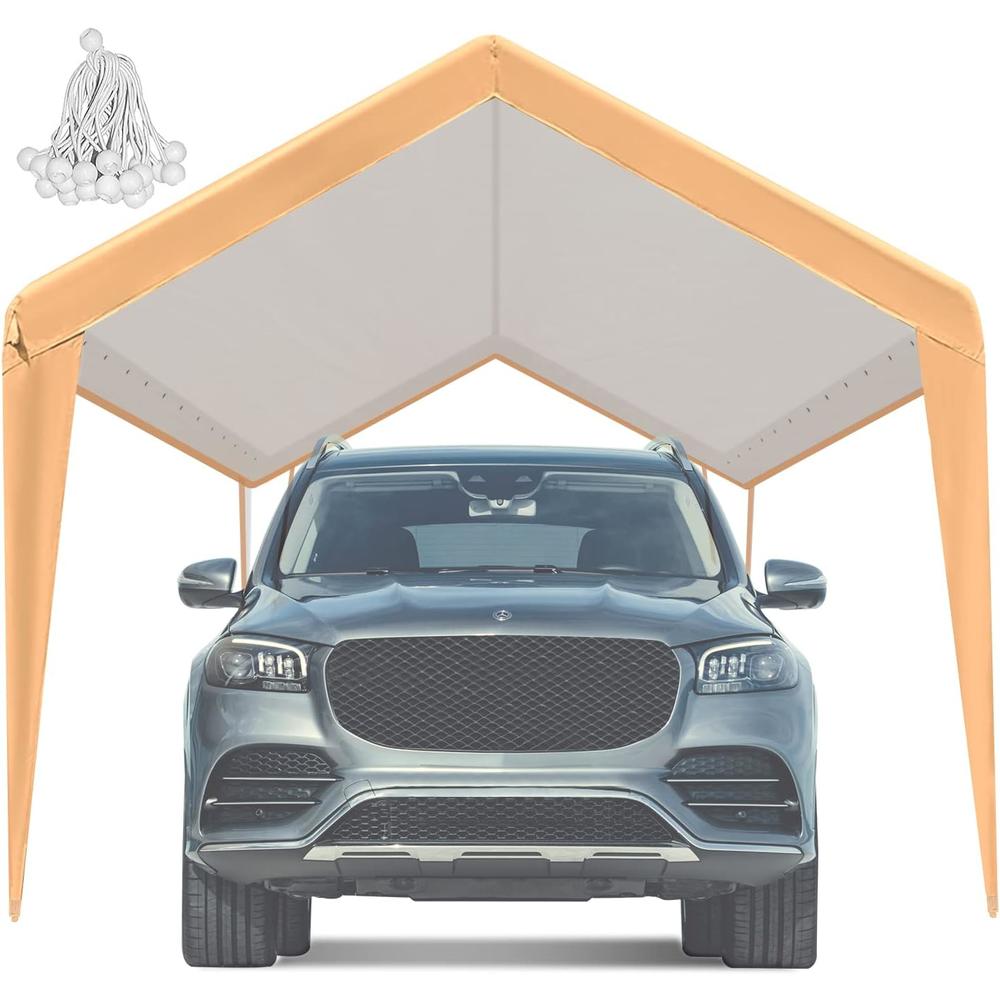 MARVOWARE 10x20 Car Canopy Replacement Carport Tarp Cover with Fabric Pole Skirts Ball Bungees for Tent Top Garage Boat Shelter(Only Tarp