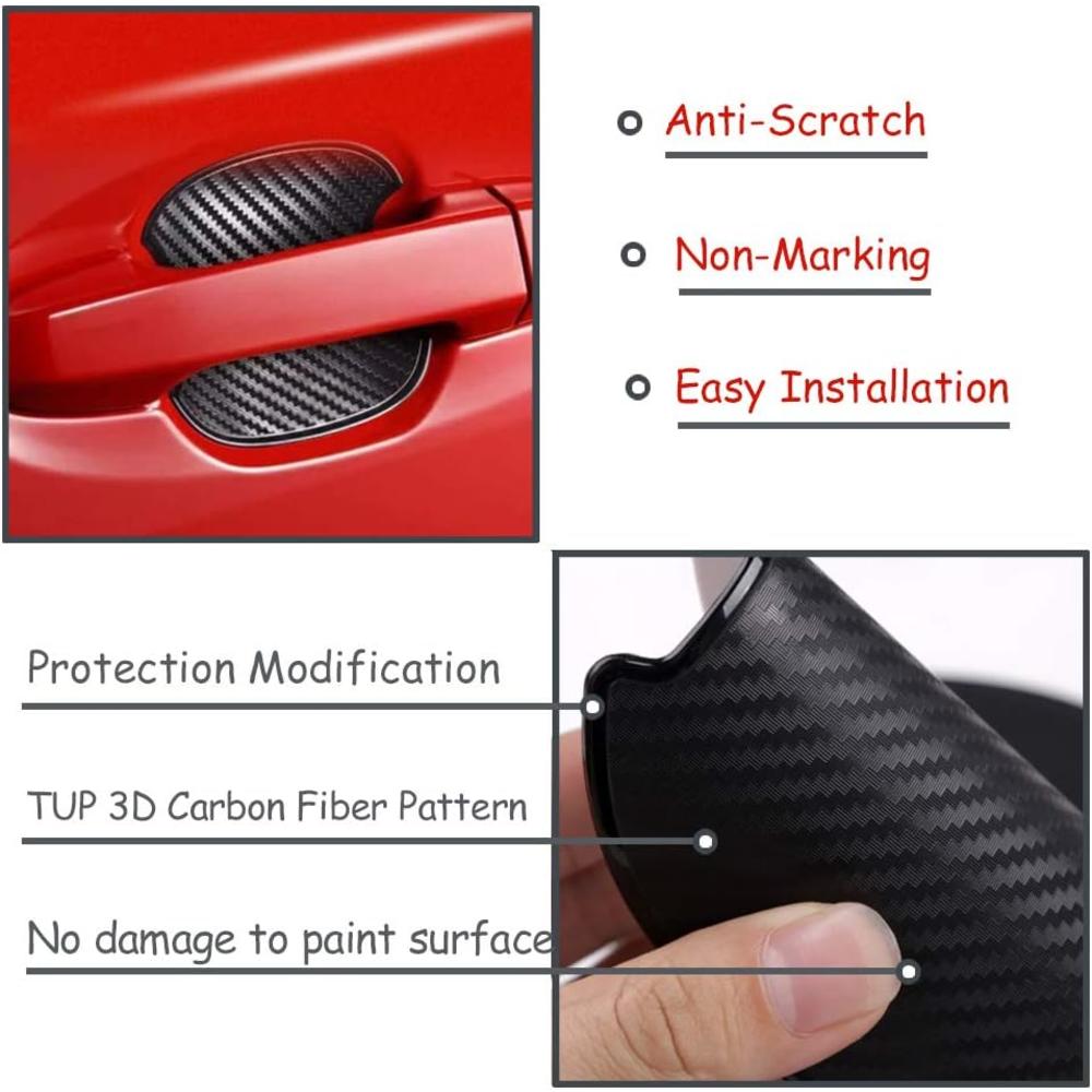 Sanvne WORCAS 4Pcs Car Door Handle Protective Films,Universal 3D Carbon Fiber Car Door Handle Paint Protection Film for Grip Recesses(