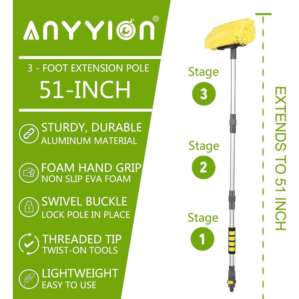 Anyyion 51-Inch Car Wash Brush with 10-Inch Soft Bristle, On/Off Switch for Car Truck Boat Washing Brush, Perfect for Cleaning House Si
