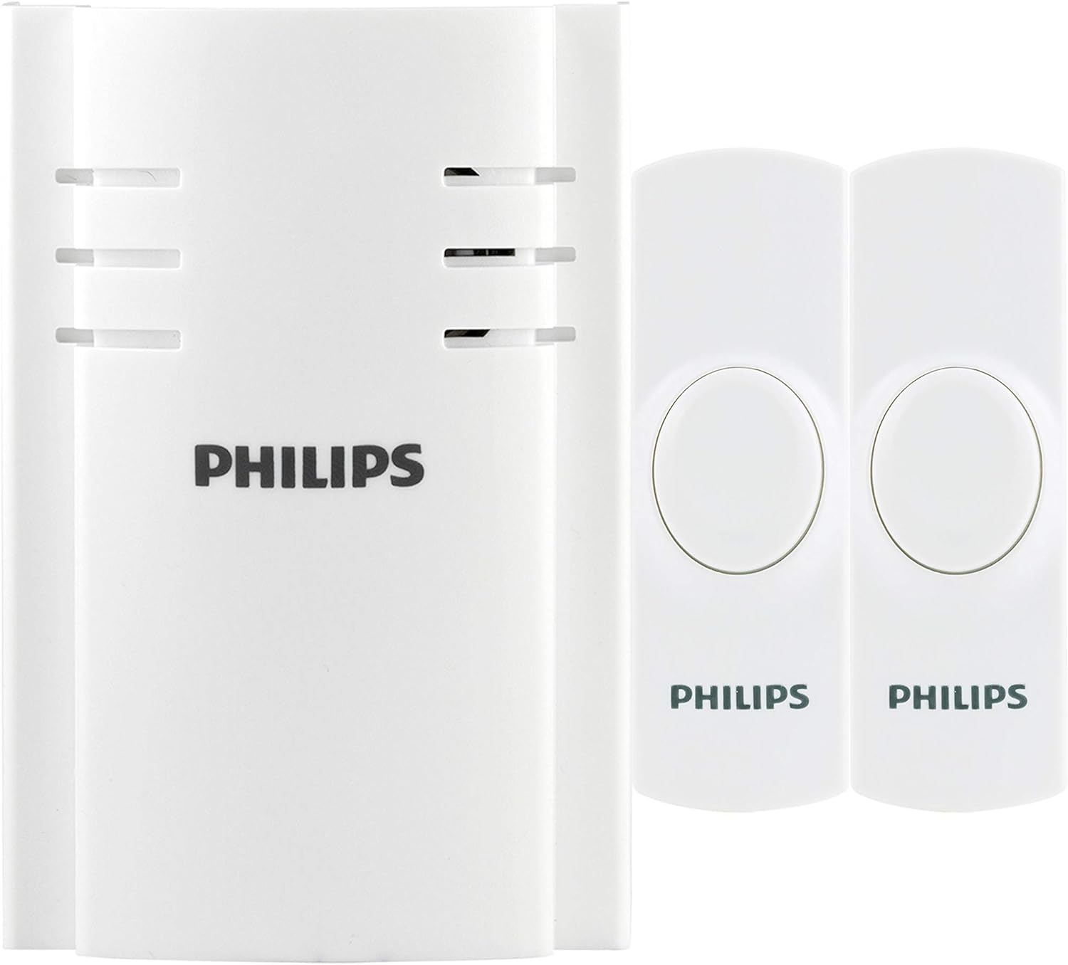 Jasco Products Company, LLC Philips Wireless Doorbell Kit, Plug-In Reciever, 2 Push Buttons, 8 Melodies, 4 Volume Levels, 150 Ft Range, White, DES2280W/27