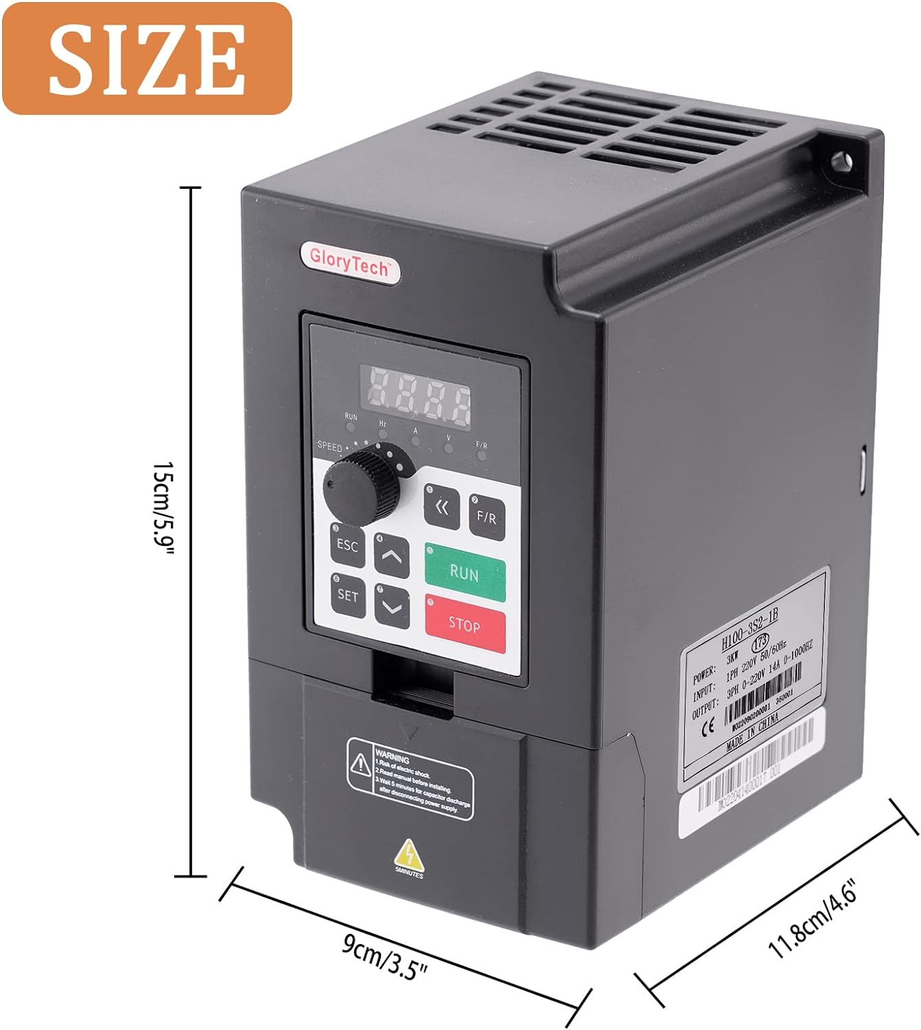 GloryTech VFD 220V 3KW 4HP Variable Frequency Drive,14A VFD Inverter Frequency Converter for CNC Motor Speed Control and Spindle(1 or 3 P