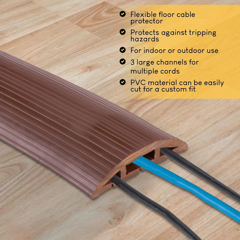 Trademark GLB 4-Foot Cord Cover - Floor Cable Management Kit for Indoor or Outdoor Use - 3-Channel Cable Raceway for Sidewalks or Walkways by
