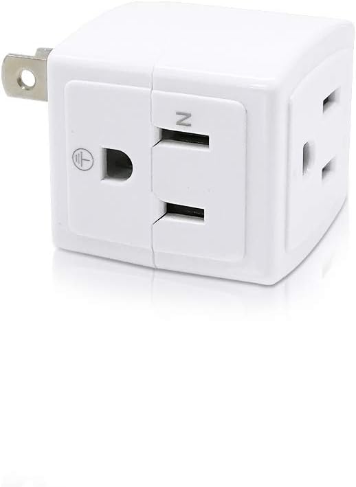 Sycon China SYCON Adapter Outlet Extender, 2-Prong to 3-Prong Mini Wall Plug, Multi Outlet Splitter with 3 Outlets