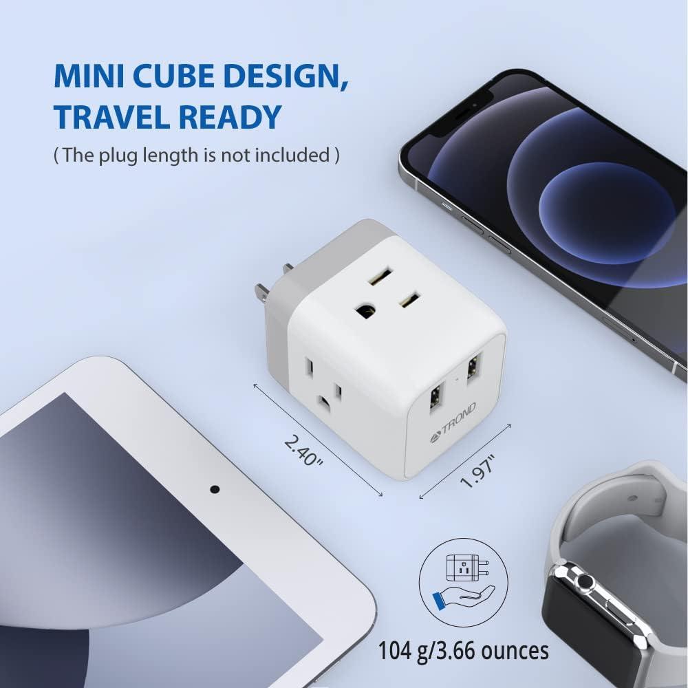 TROND 2 Prong to 3 Prong Outlet Adapter,  3 Prong to 2 Prong Plug Extender with 3 Outlet 2 USB Charger for Christmas Lights, Multi Pl