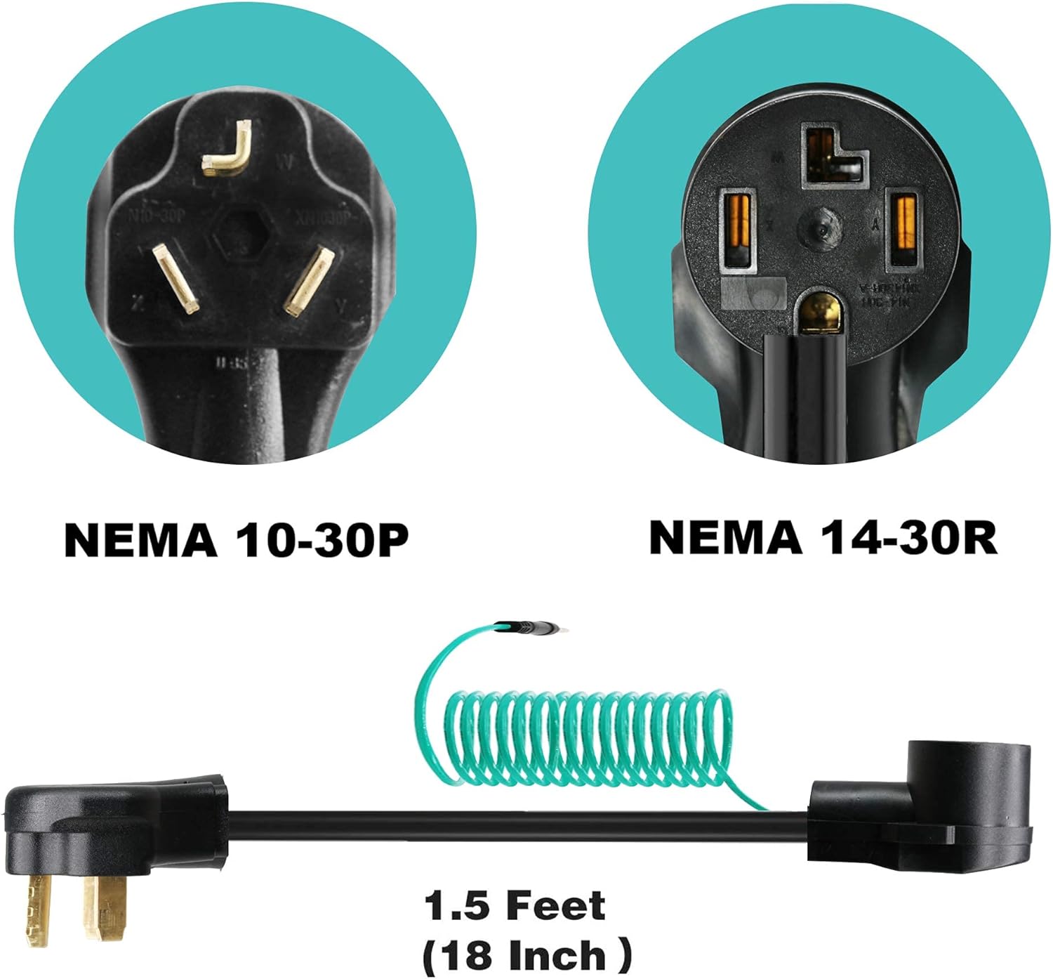 CircleCord Dryer Adapter 4 Prong to 3 Prong, 4P Newer Dryer to 3P Older House, Dryer Convert Cord NEMA 10-30P Plug to 14-30R Receptacle, 2