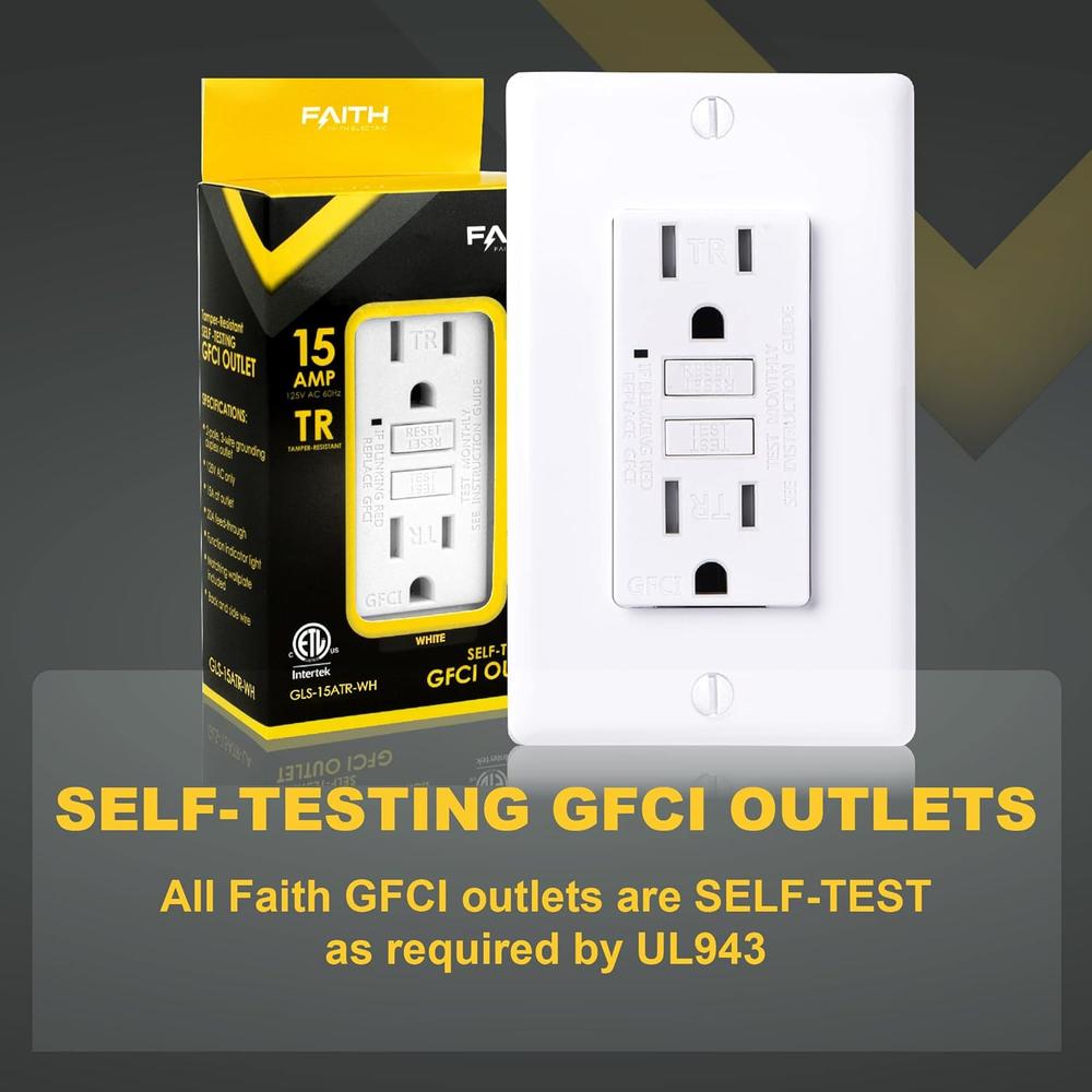 Faith 15 Amp GFCI Outlet, Tamper-Resistant GFI Electrical ...