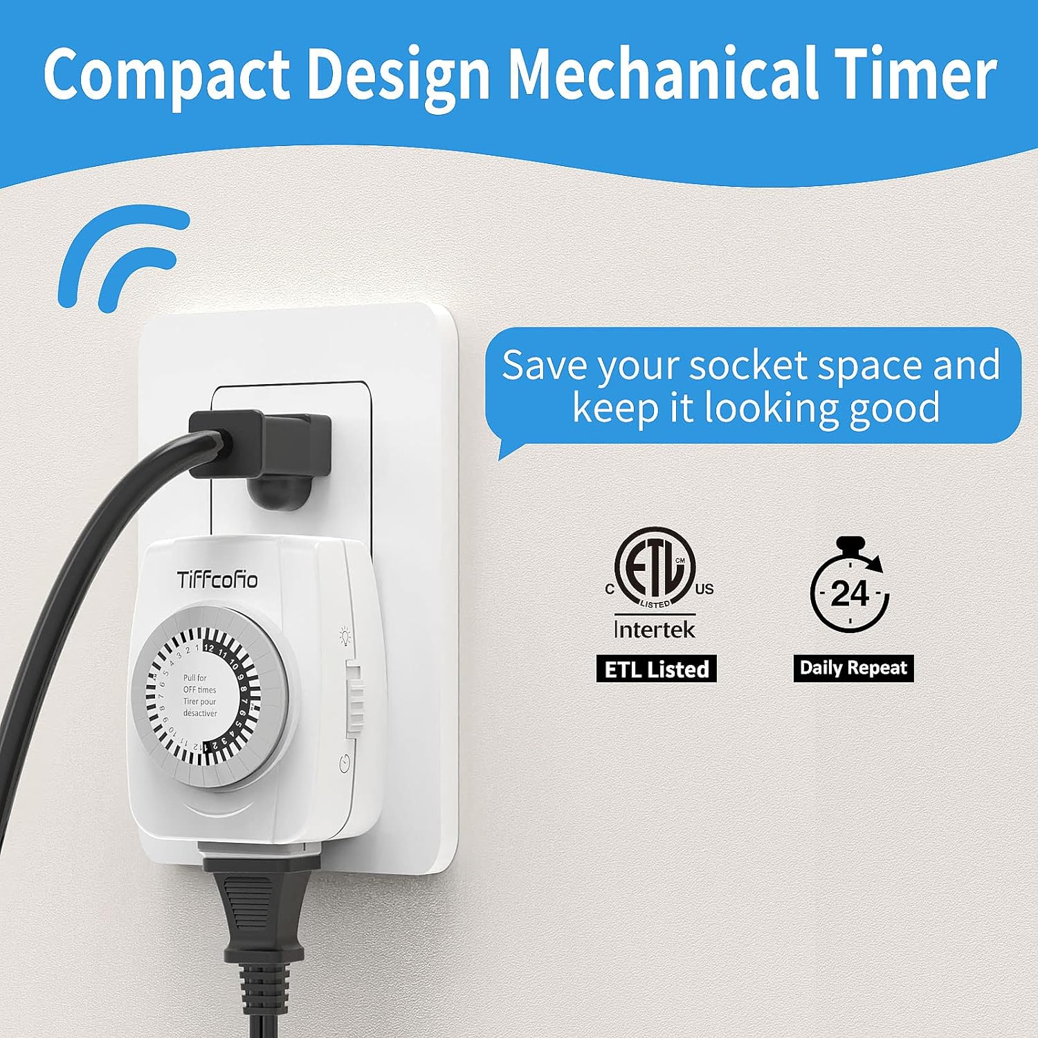 TiFFCOFiO Indoor Mechanical Outlet Timer, 3 Prong Timers for Electrical  Outlets, 24-Hour Programmable Light Timer, ETL Listed