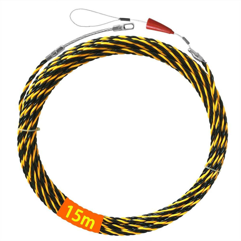 Akuoly Fish Tape 49FT Wire Fishing Tools 6.0mm Diameter 3 Wires Twisted with Guide Spring, Ideal for Wire Fishing Black and Yellow 15m