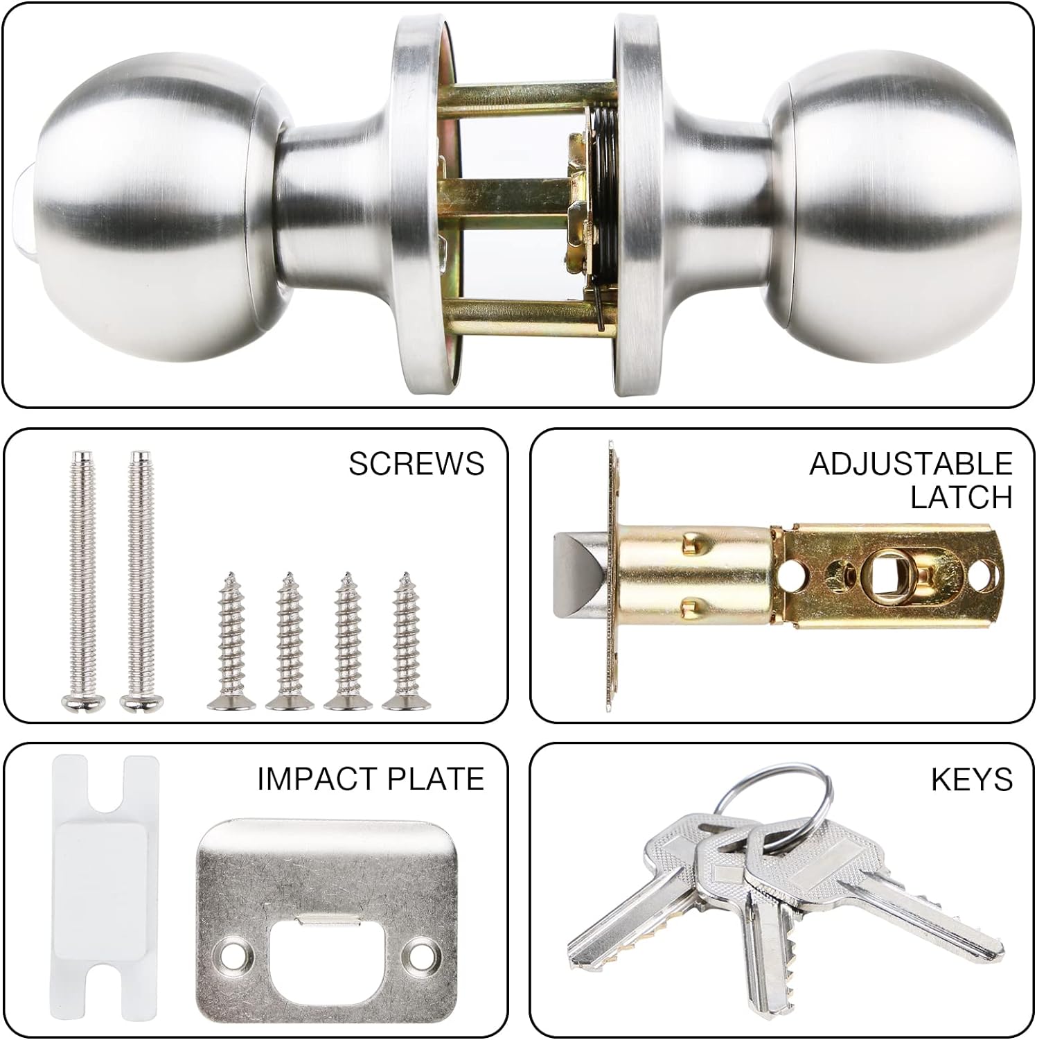 H HVH Brushed Nickel Door Knobs Interior Door Knob with Lock and Keys 3 Pack Door Knobs Exterior Door Handle Set of 3 Pack Keyed Alik