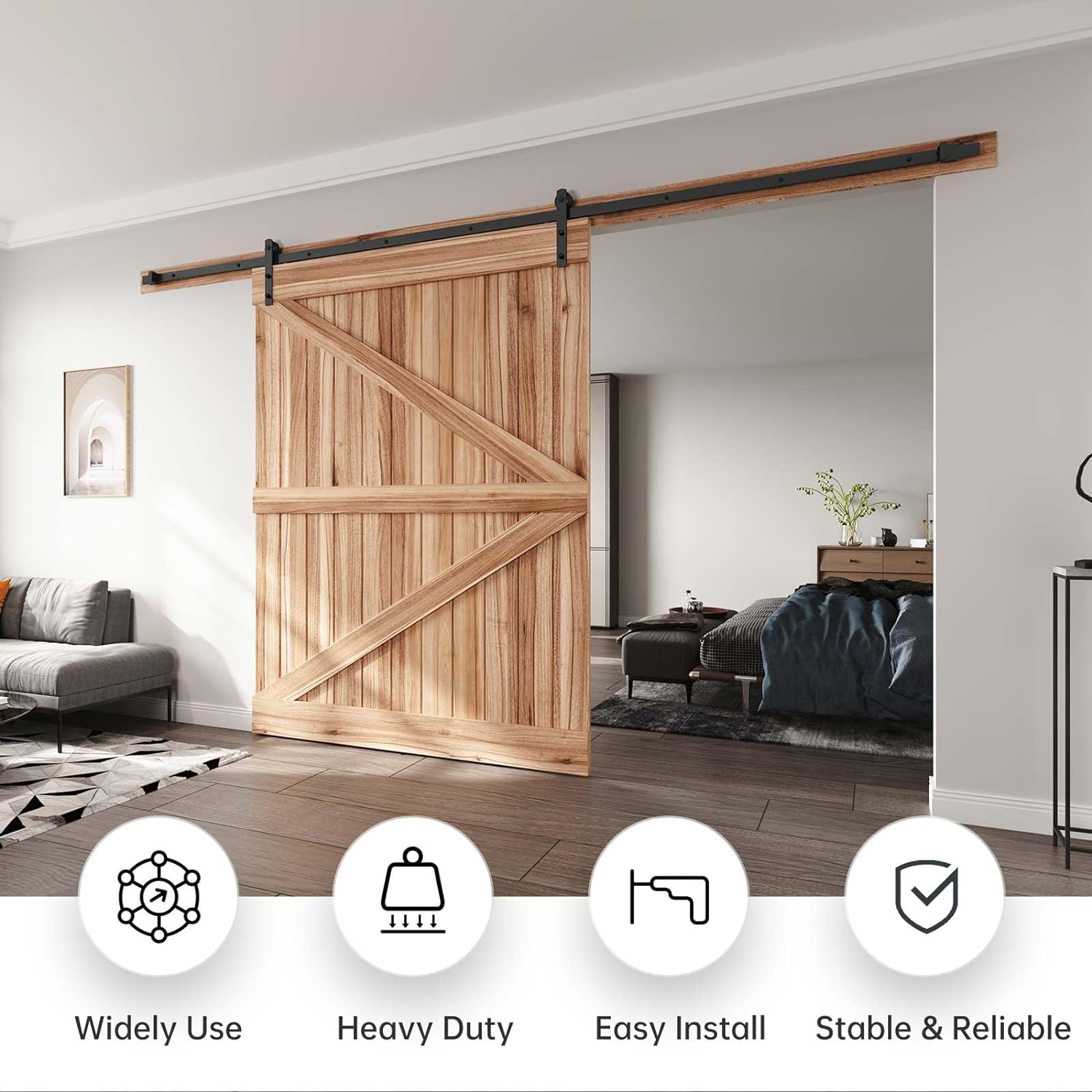 EaseLife 12 FT Heavy Duty Sliding Barn Door Hardware Track Kit,Straight Pulley,Slide Smoothly Quietly,Easy Install (12FT Track Kit for 7