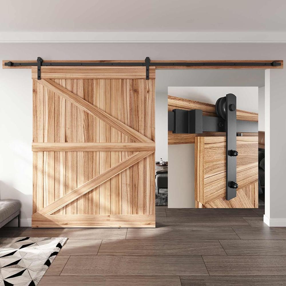 EaseLife 12 FT Heavy Duty Sliding Barn Door Hardware Track Kit,Straight Pulley,Slide Smoothly Quietly,Easy Install (12FT Track Kit for 7