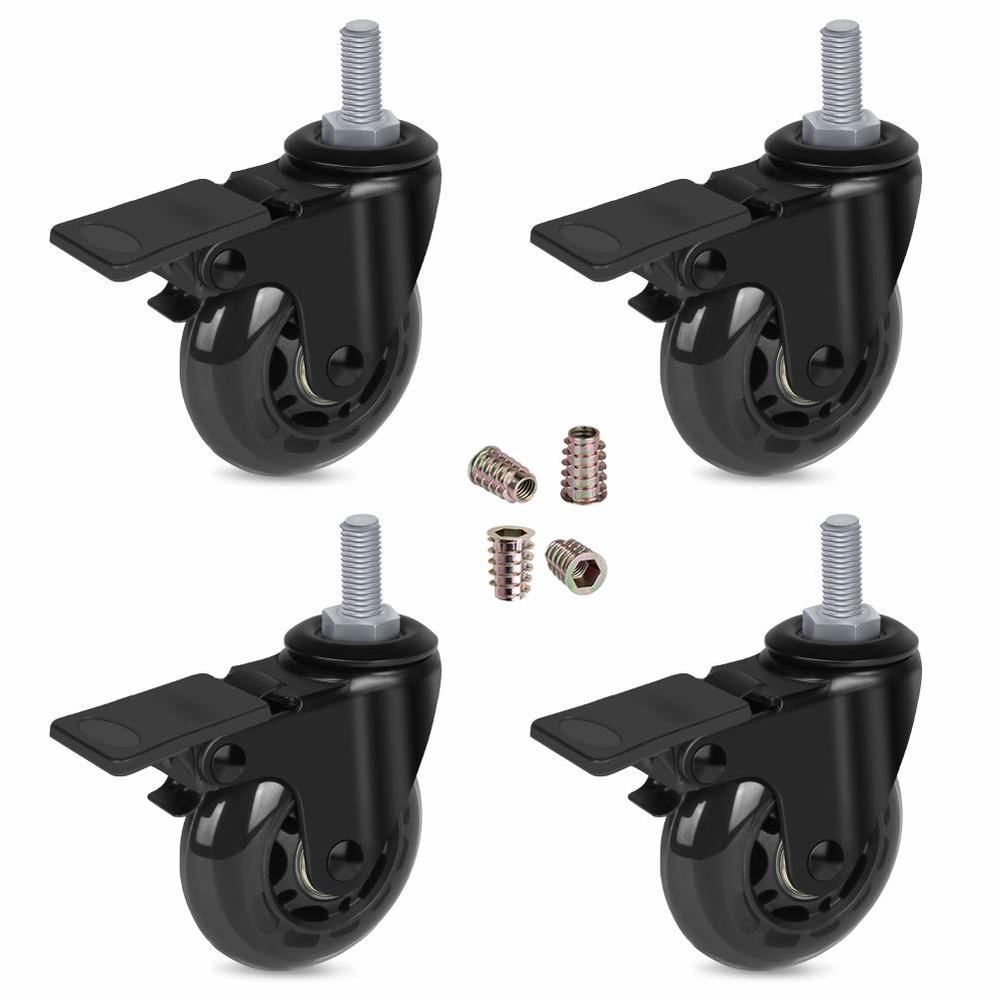 Generic Hirate 2.5" Caster Wheel with 3/8&#226;&#128;&#157; Threaded Stem(2 Casters with Brake Lock), 4 Pack Swivel St