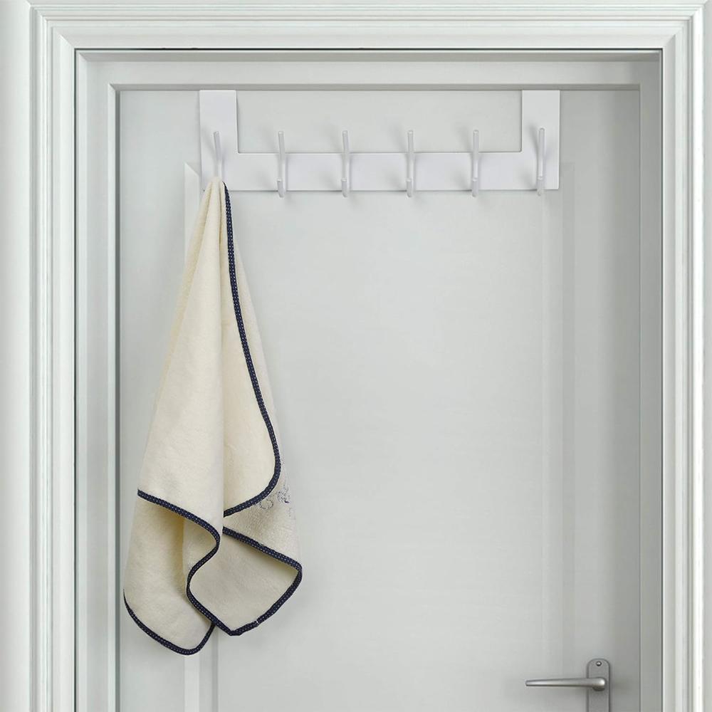 Dseap Over The Door Hook Hanger - 6 Hooks Over Door Coat Rack for Clothes Hat Towel, White
