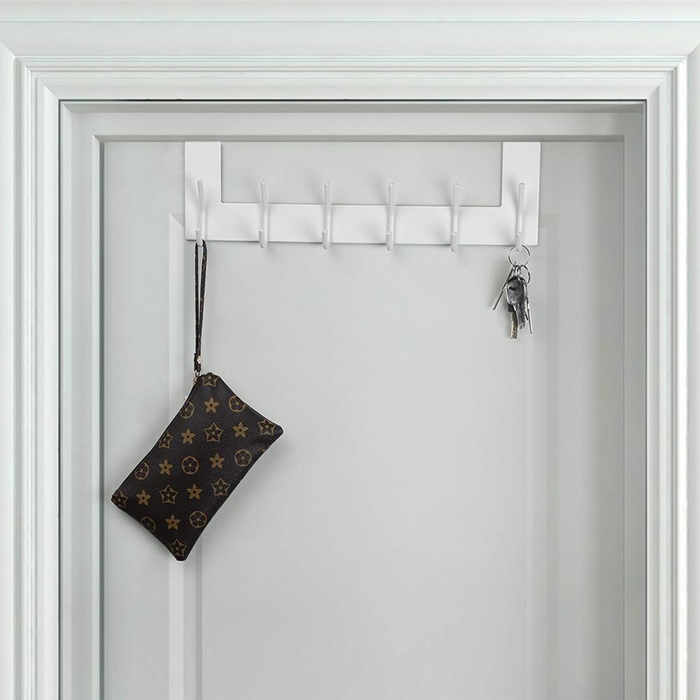 Dseap Over The Door Hook Hanger - 6 Hooks Over Door Coat Rack for Clothes Hat Towel, White