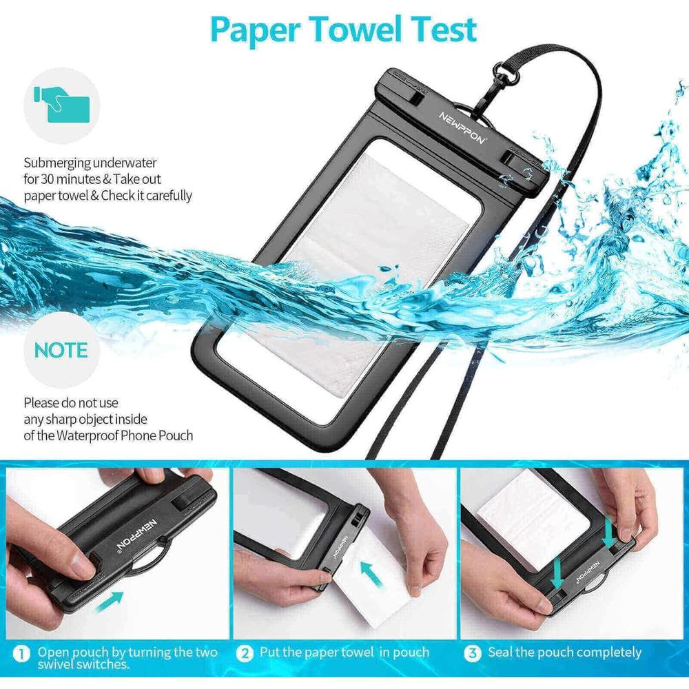 newppon Waterproof Cell Phone Pouch : 3 Pack Universal Water Proof Dry Bag Case with Neck Lanyard - Underwater Clear Cellphone Holder L
