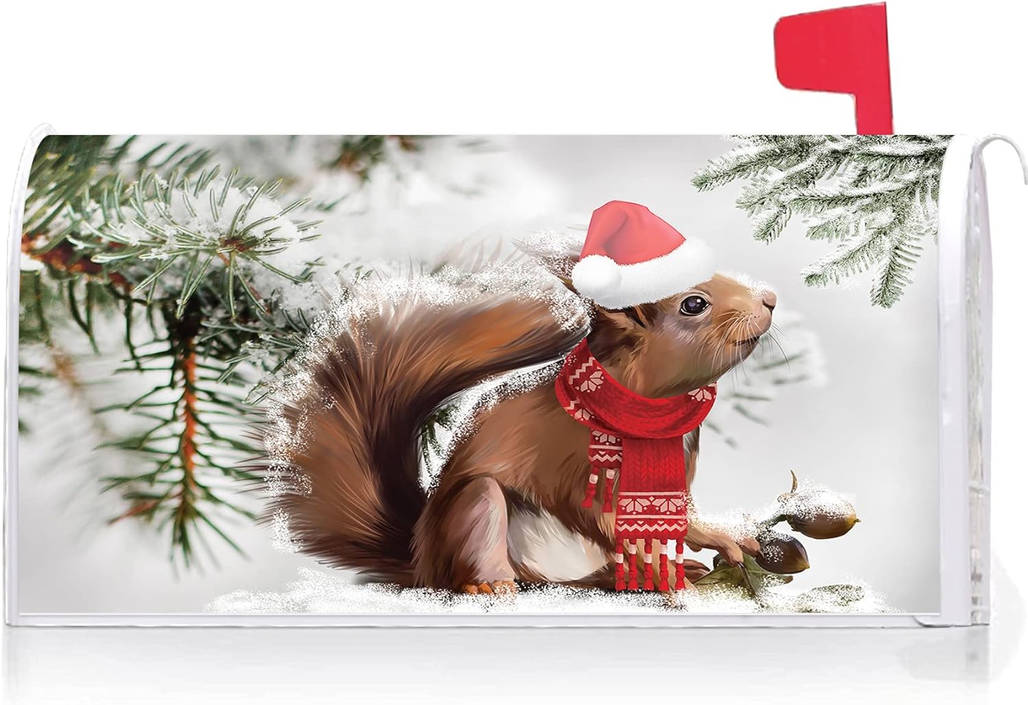 KE RUI Texupday Winter Cute Red Scarf Squirrel Decoration Mailbox Cover with Magnetic Strip Christmas Mailbox Wraps Post Letter Box Co