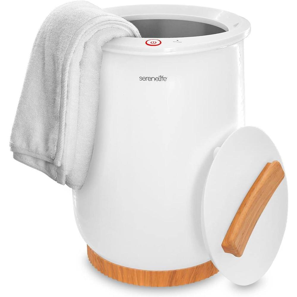 SereneLife Luxury Towel Warmer Bucket Style - White Large Towel Heater Portable Spa Towel Warmer for Bathroom - Auto Shut Off, Fits Up To