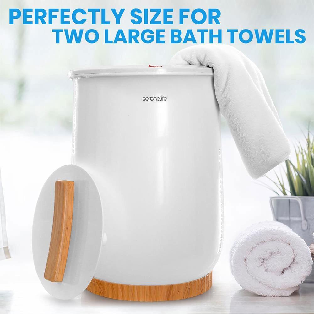 SereneLife Luxury Towel Warmer Bucket Style - White Large Towel Heater Portable Spa Towel Warmer for Bathroom - Auto Shut Off, Fits Up To