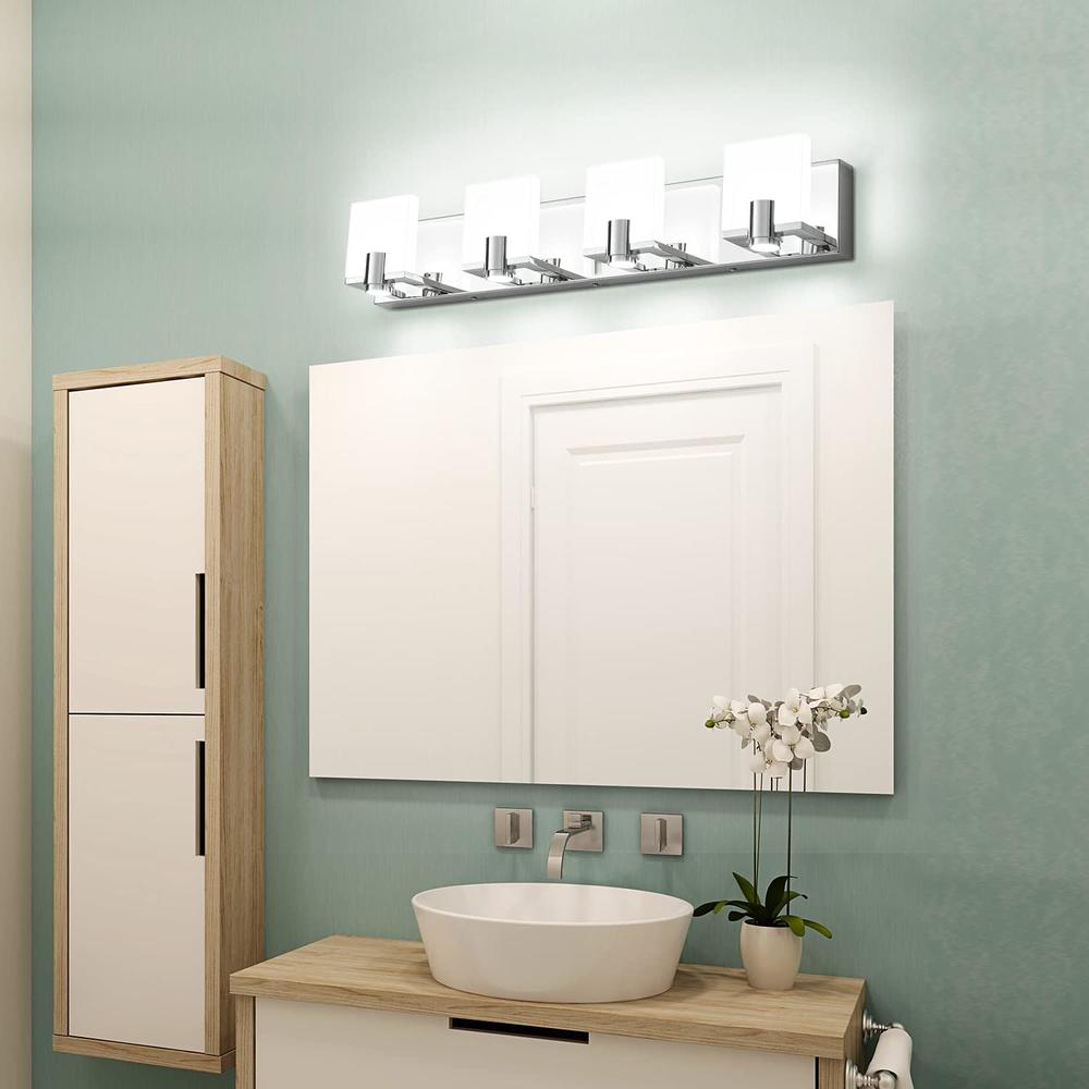 solfart Dimmable Vanity Light Fixtures Bathroom Lighting Over Mirror Modern Style Durable with Spotlights Chrome Vanity 4 Lights