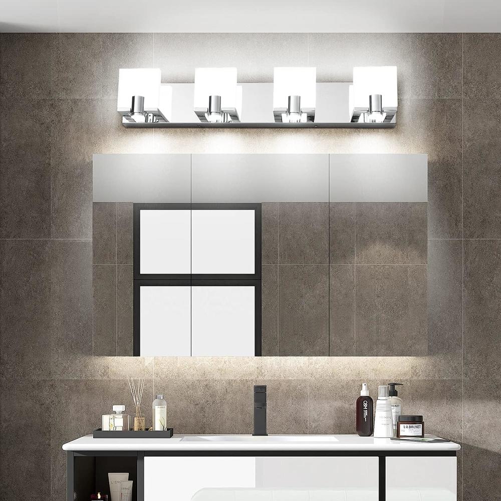 solfart Dimmable Vanity Light Fixtures Bathroom Lighting Over Mirror Modern Style Durable with Spotlights Chrome Vanity 4 Lights