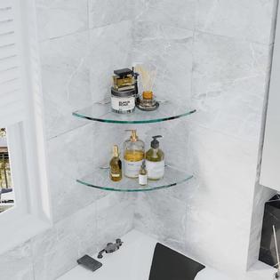 AlaKong Set of 3 Shower Corner Shelf Wall Mount Tempered Glass