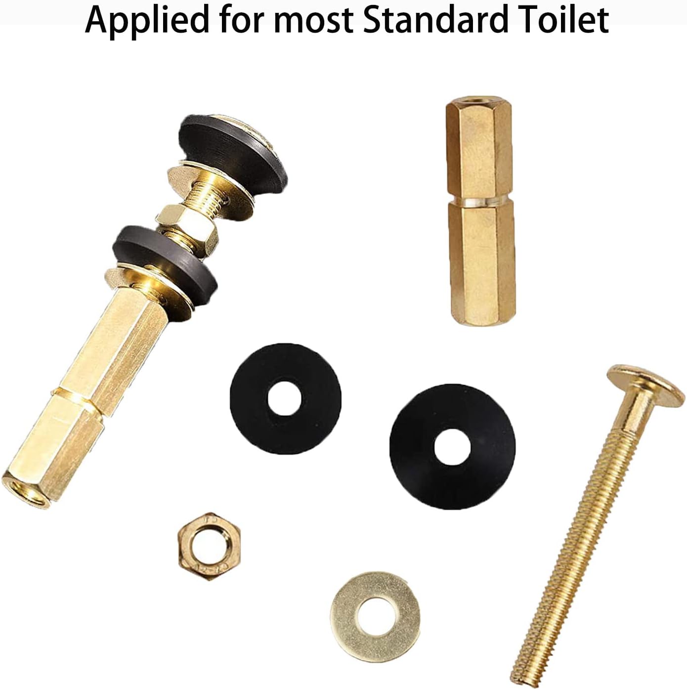 LuckyLee 2 Pack Toilet Tank to Bowl Screws with Cone Rubber Sealing Gasket, Flat Gasket and Extra Long Lock Nuts for Toilet Tank Bolts a
