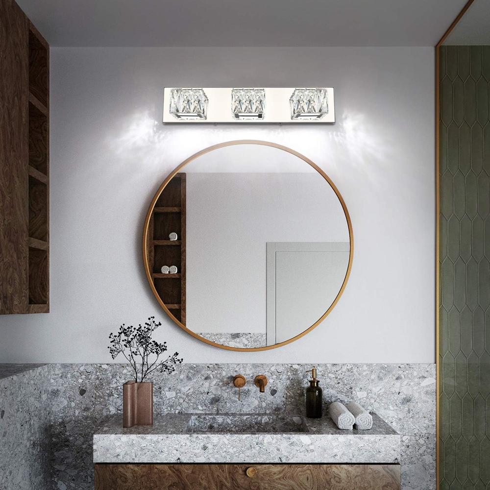ZUZITO Crystal Bathroom Light Fixtures 3 Lights Chrome Modern LED Dimmable Vanity Lights Over Mirror for Bathroom