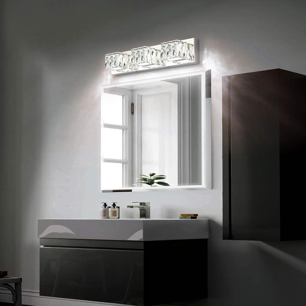 ZUZITO Crystal Bathroom Light Fixtures 3 Lights Chrome Modern LED Dimmable Vanity Lights Over Mirror for Bathroom
