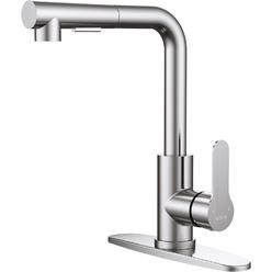 HURRAN Kitchen Faucet with Pull Down Sprayer, Brushed Nickel Single Handle Kitchen Sink Faucet with Deck Plate to Cover 1 or 3