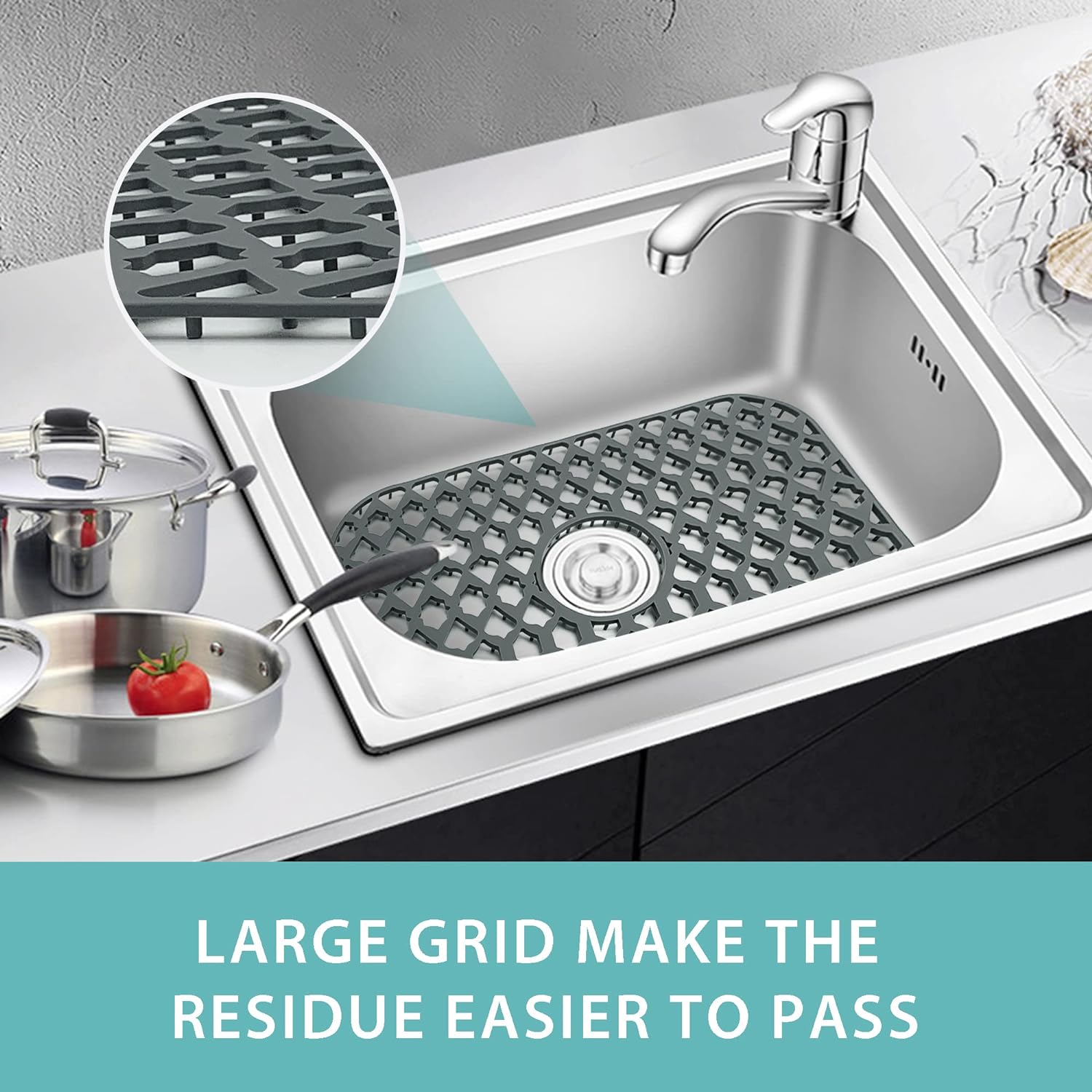 SAMSIER Large Sink Protectors for Kitchen Sink, Silicone Sink Mats Grid for Bottom of Farmhouse Stainless Steel Porcelain Sink (19&