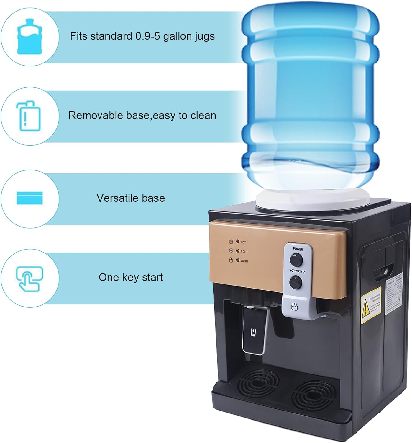 SHIOUCY Top Loading Water Cooler Dispenser - Desktop Electric Hot and Cold Water Dispenser,3 Temperature Settings - Boiling Water, Norm