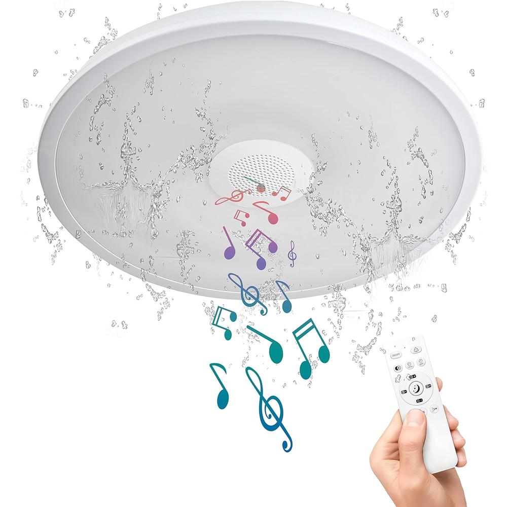 ASALL Smart Waterproof Ceiling Light Fixture,LED Music Ceiling Lamp,with Bluetooth Speaker,11Inch 18W, 2700K-6500K Dimmable RGB Color