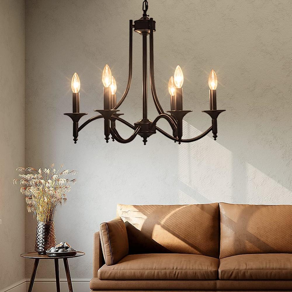 Pretoy Black Farmhouse Chandelier Modern Candle Chandeliers for Dining Room Light Fixture 6-Light Rustic Industrial Hanging Pendant Li