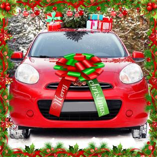 Generic 20 Inch Merry Christmas Car Bow Giant Bow for Car Decoration Red  Green Pull Bow