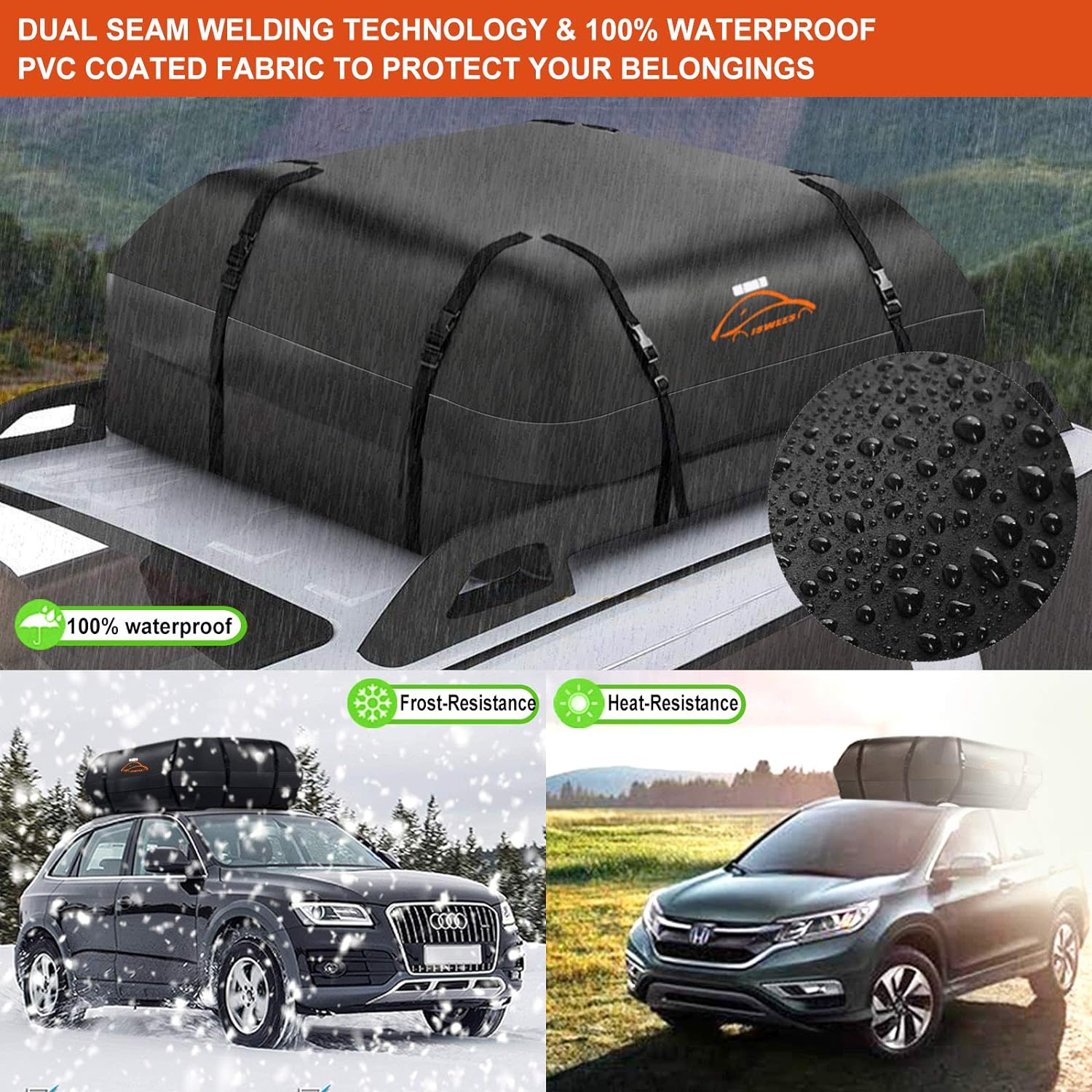 ISWEES Rooftop Cargo Carrier,Car Storage,Roof Rack Cargo Carrier for All Vehicle with/Without Racks , Vehicle Automotive Waterproof ,