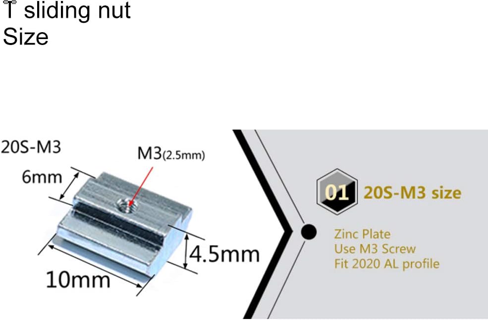 KOOTANS 100pcs 2020 Series Sliding T Nuts Metric M3 Thread Slide in Hammer Head T-Nut for Standard 6mm T-Slot Aluminum Extrusion Profil