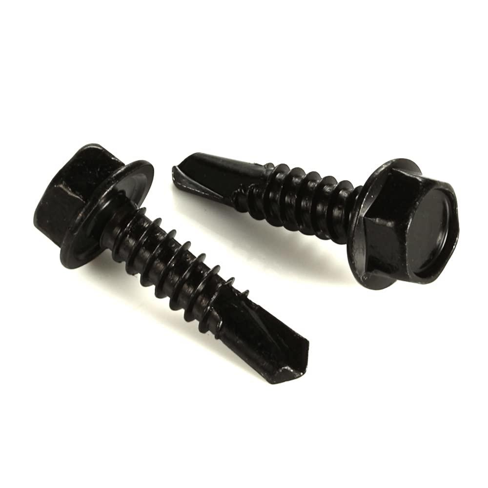 Generic #10 x 3/4" Hex Washer Head Self Tapping Drilling Screws Black Oxidized, 410 Stainless Steel, 100 PCS